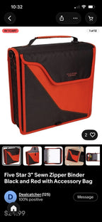 3" Zipper Binder for Five Star (Black and Red)
