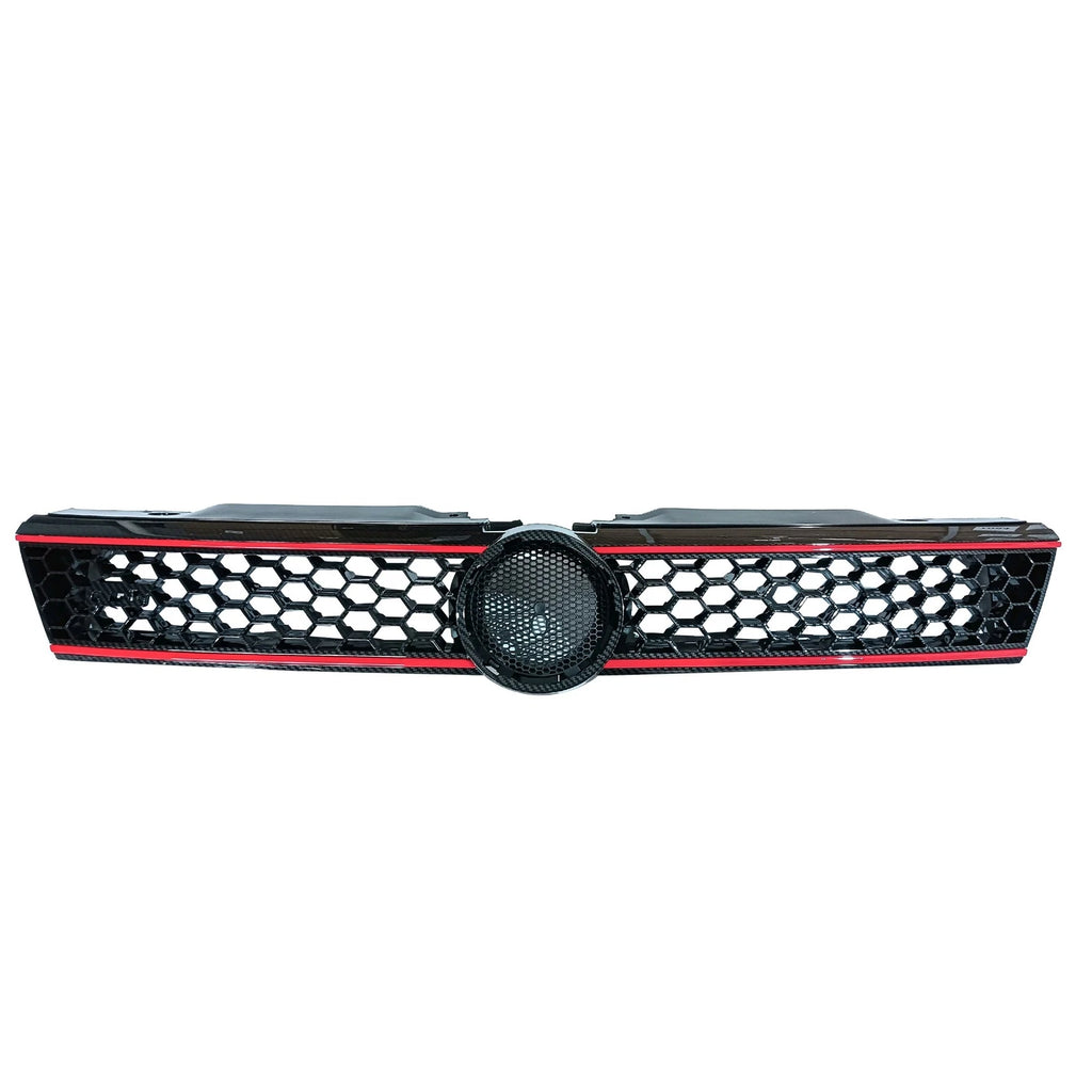 Hex Mesh Front Grille for VW Jetta (2011–2014) - Carbon Fiber Print, Red Trim