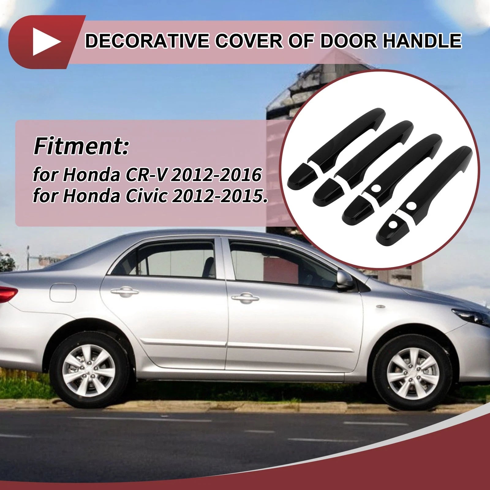 Set of 4 Car Door Handle Covers for Honda CR-V (2012–2016) Gloss Black ABS