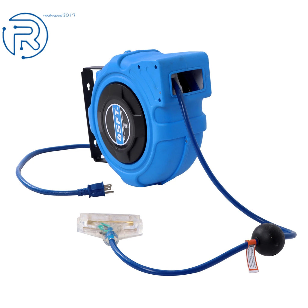 Retractable Extension Cord Reel for Heavy Duty Use (45 Ft)