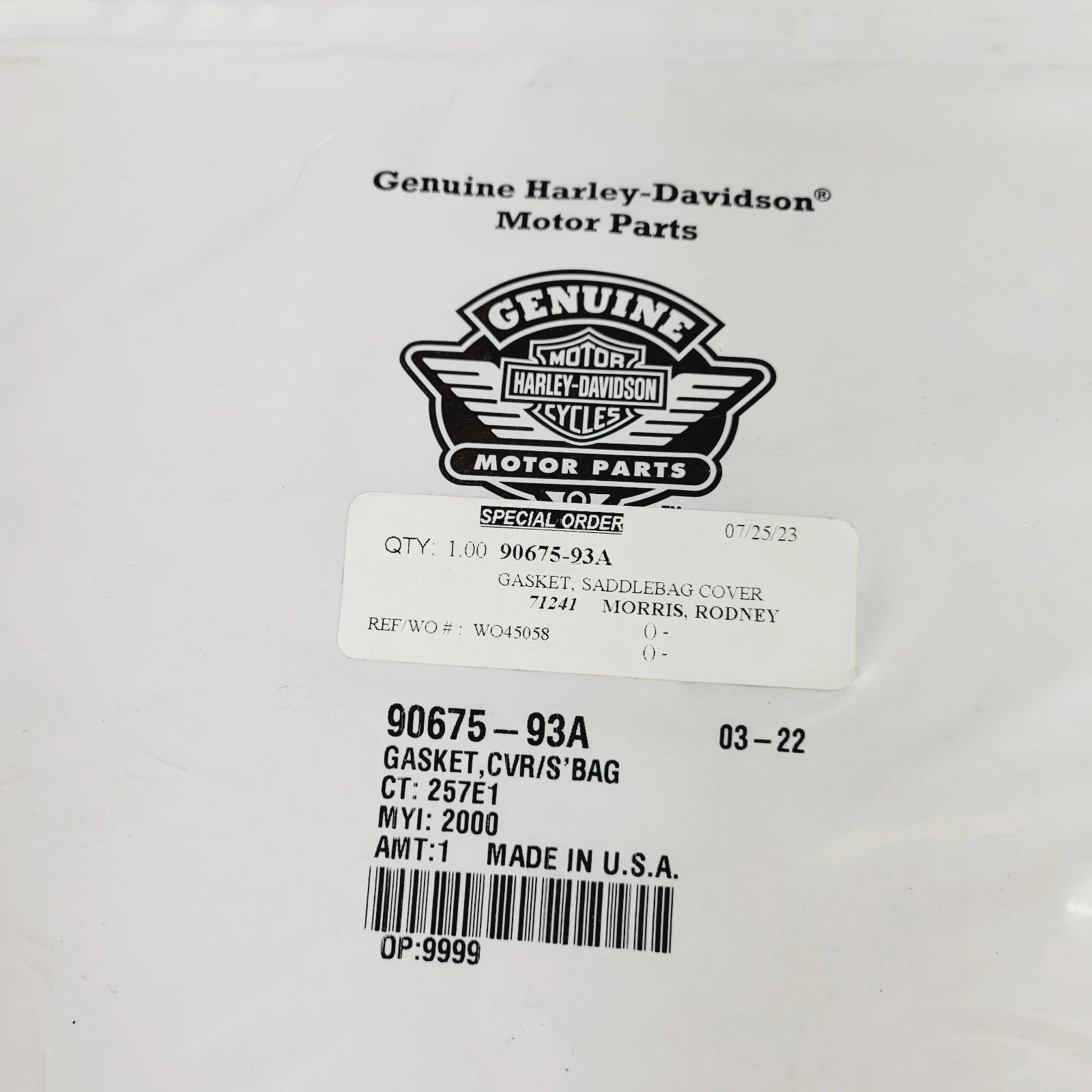 Saddlebag Lid Gasket Seal for Harley-Davidson Touring (1993–2013) OEM
