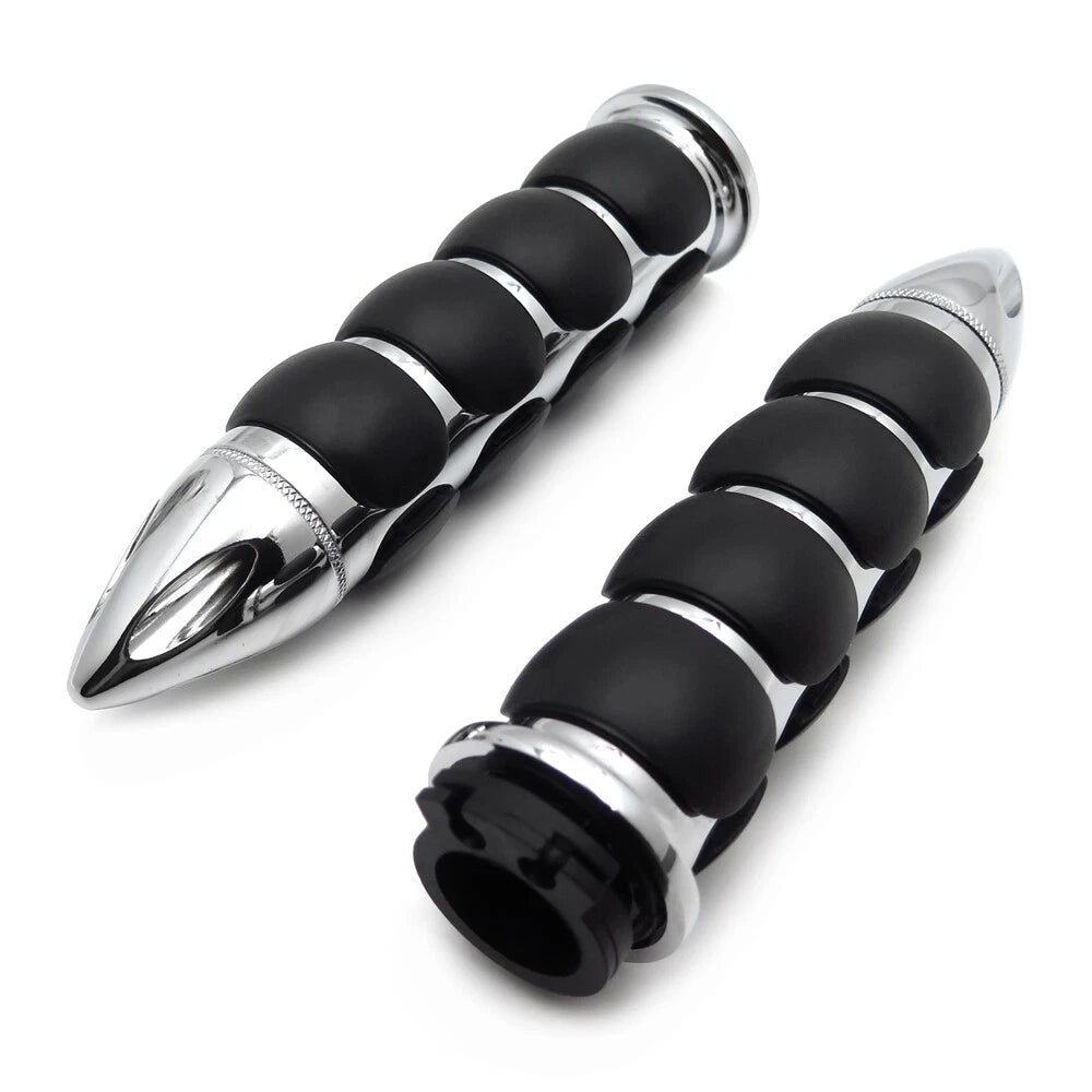 Chrome Bullet Rubber Hand Grips for Harley Chopper Bobber Touring Sportster