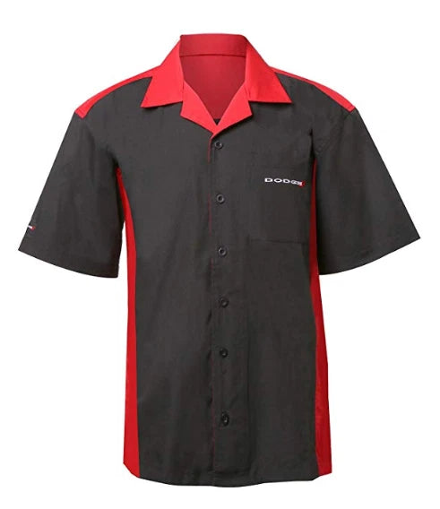 Mechanic Style Button-Up Shirt for Dodge Brand Logo (Black and Red)