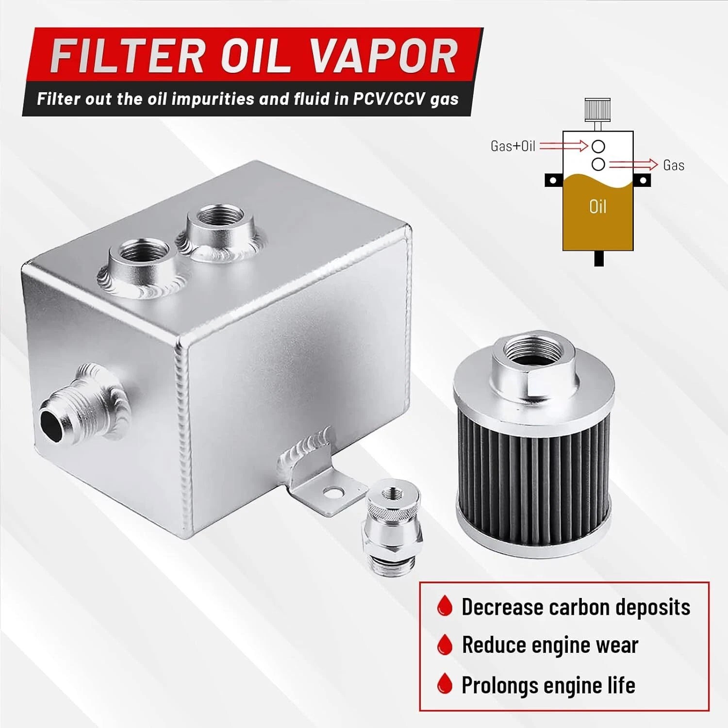 2L 10AN Oil Catch Can Tank for Universal Applications (Baffled, Aluminum)