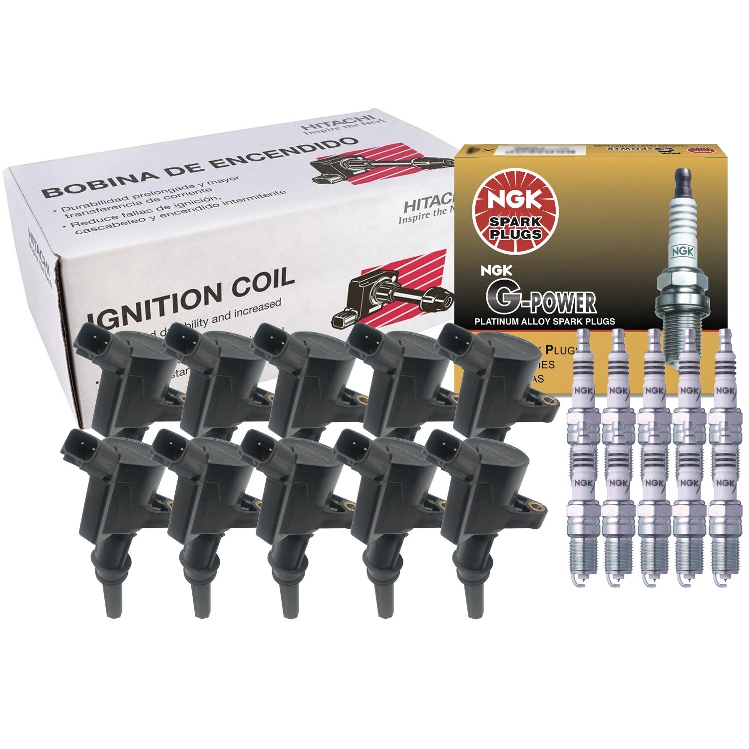 Set of 10 Ignition Coils & NGK Iridium IX Spark Plugs for Ford F35 (2000–2008)