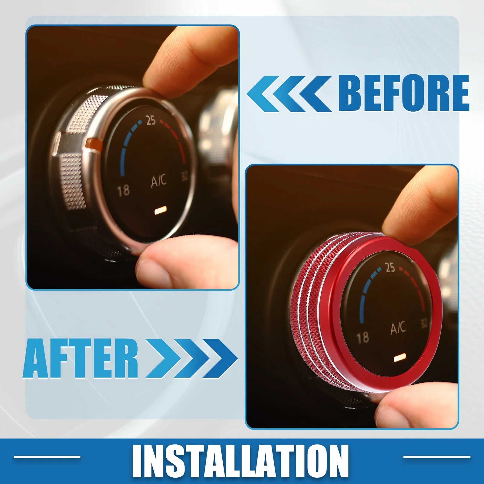 Set of 3 AC Radio Switch Knob Cover Decals for Dodge Durango (2014–2020) Red