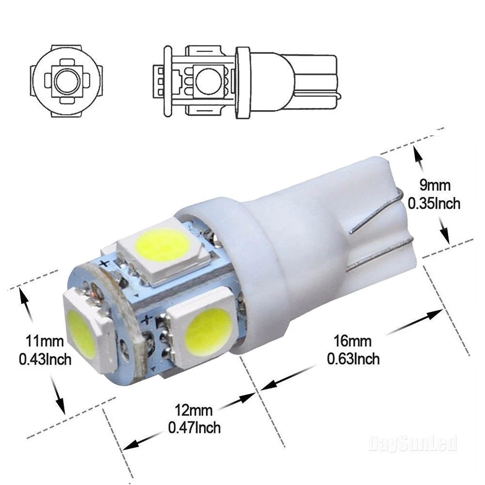 2X Xenon White 360° 5SMD LED Bulbs for License Plate Lights
