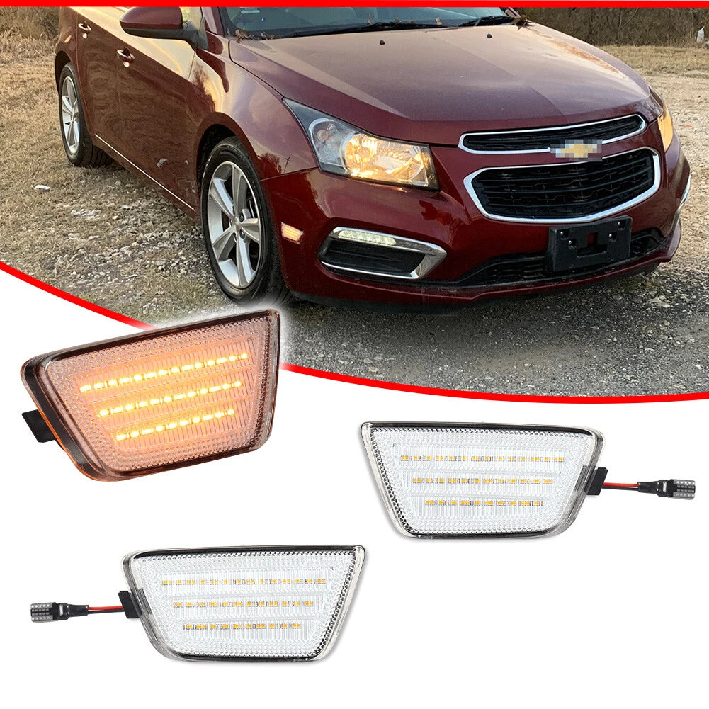2Pcs Clear Amber LED Front Side Marker Lights for Chevy Cruze (2011–2015)