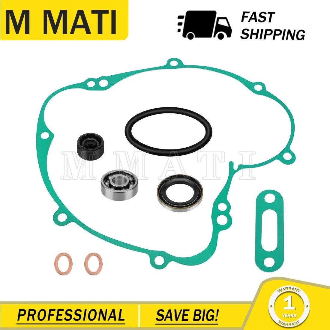 Water Pump Bearing Seal & Cover Gasket Rebuild Kit for Kawasaki KX60 KX80 (1985–2003)