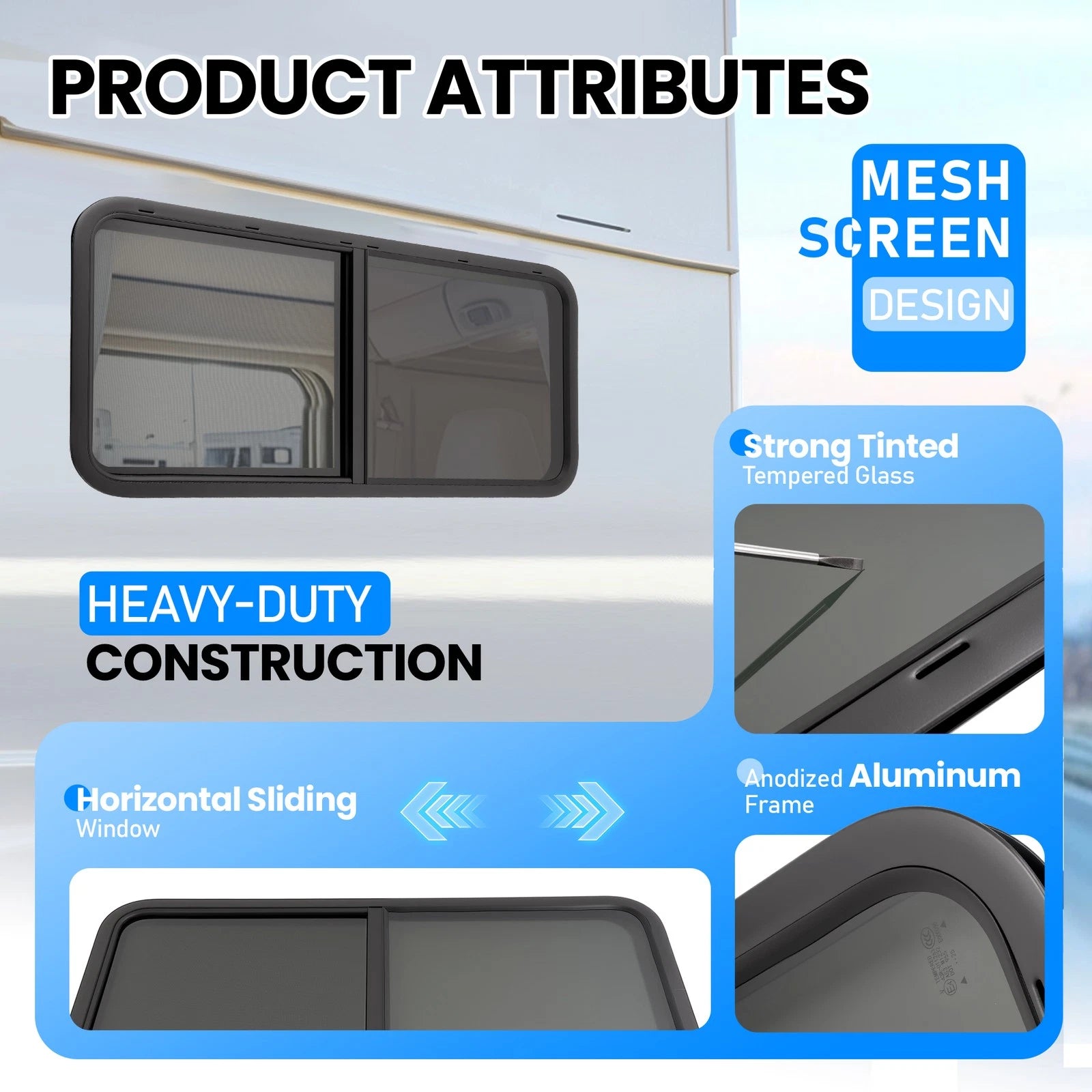 48" x 22" Horizontal Sliding Window with Screen for Cargo Trailer RV