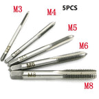 Set of 5 Screw Thread Hand Tap Drill Ball Bearing Steel Tools