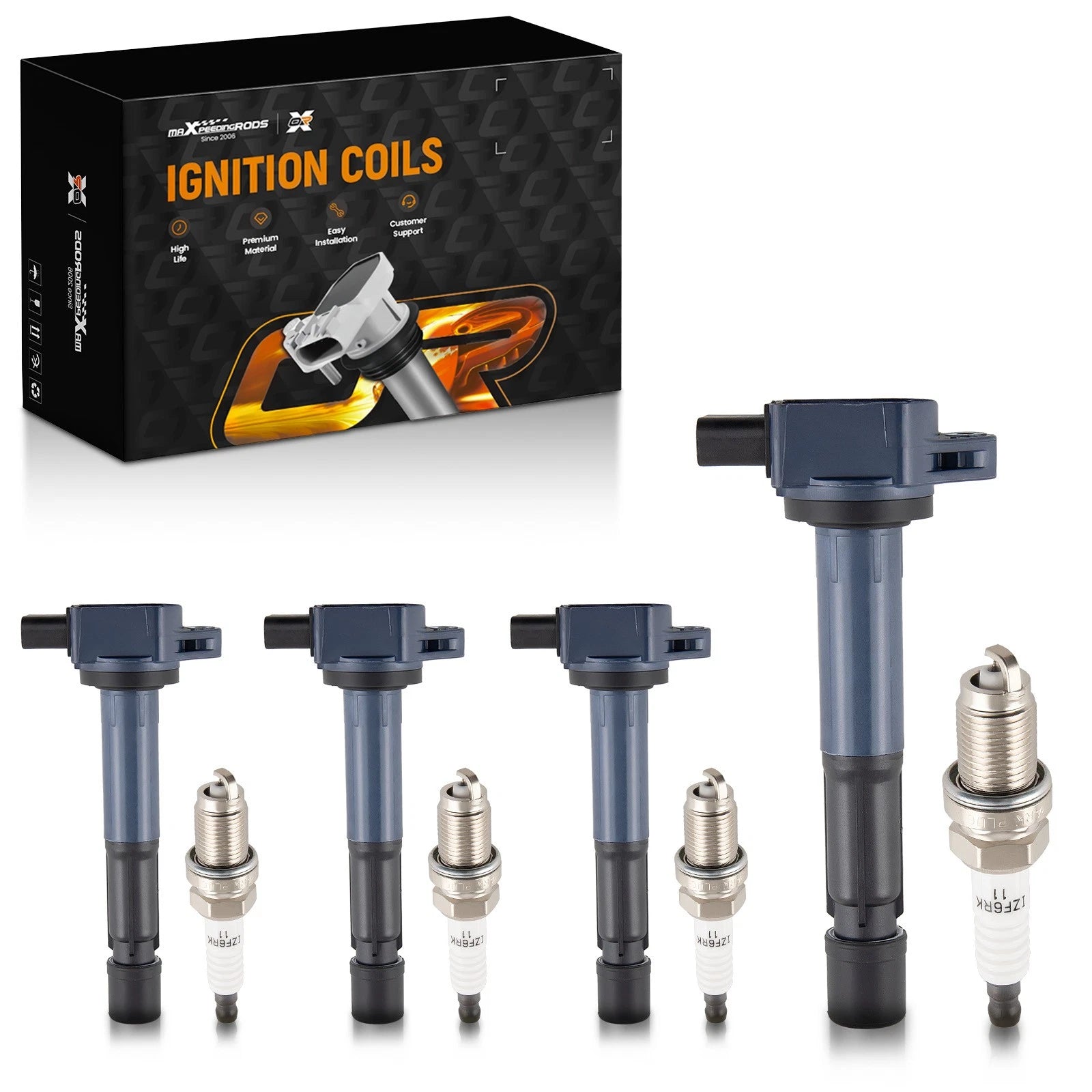 Set of 4 Ignition Coils + 4 Spark Plugs for Acura TSX 2.4L L4 (2004–2008) UF417 6994