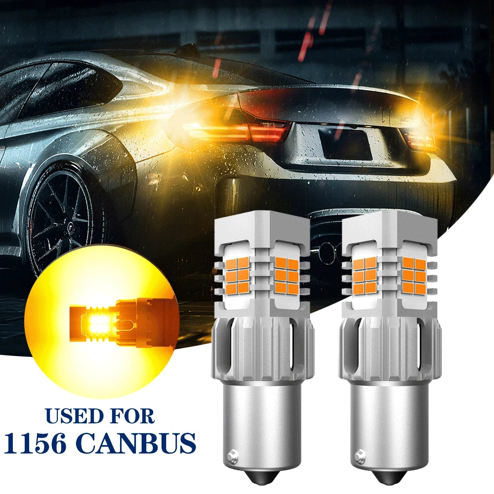 2X 1156 BA15S Amber Yellow LED Turn Signal Light Bulbs for