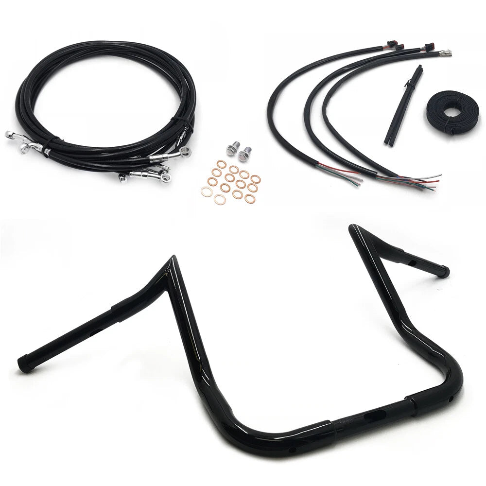 12" Twin Peaks Ape Hanger Handlebar Package with Cables for Harley Touring (2014–2015)