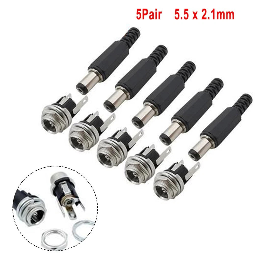 5 Pairs DC5.5 x 2.1mm Male Connector + Metal Female Terminal Adapter