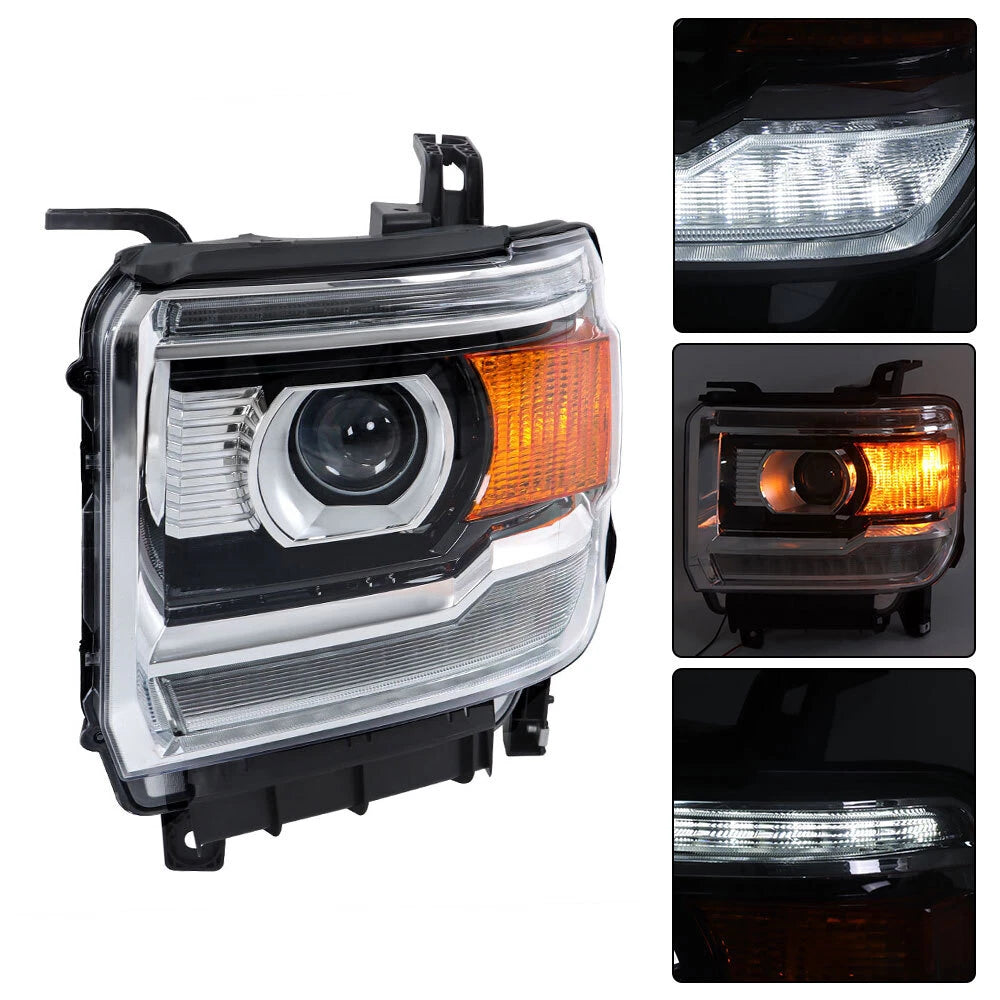 Pair of HID Projector Headlights with LED DRL for GMC Sierra 2500HD (2016–2019)