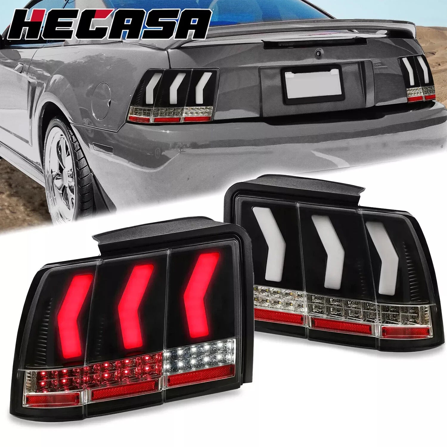 LED Tail Lights for Ford Mustang (1999–2004) - Sequential Signal, Black