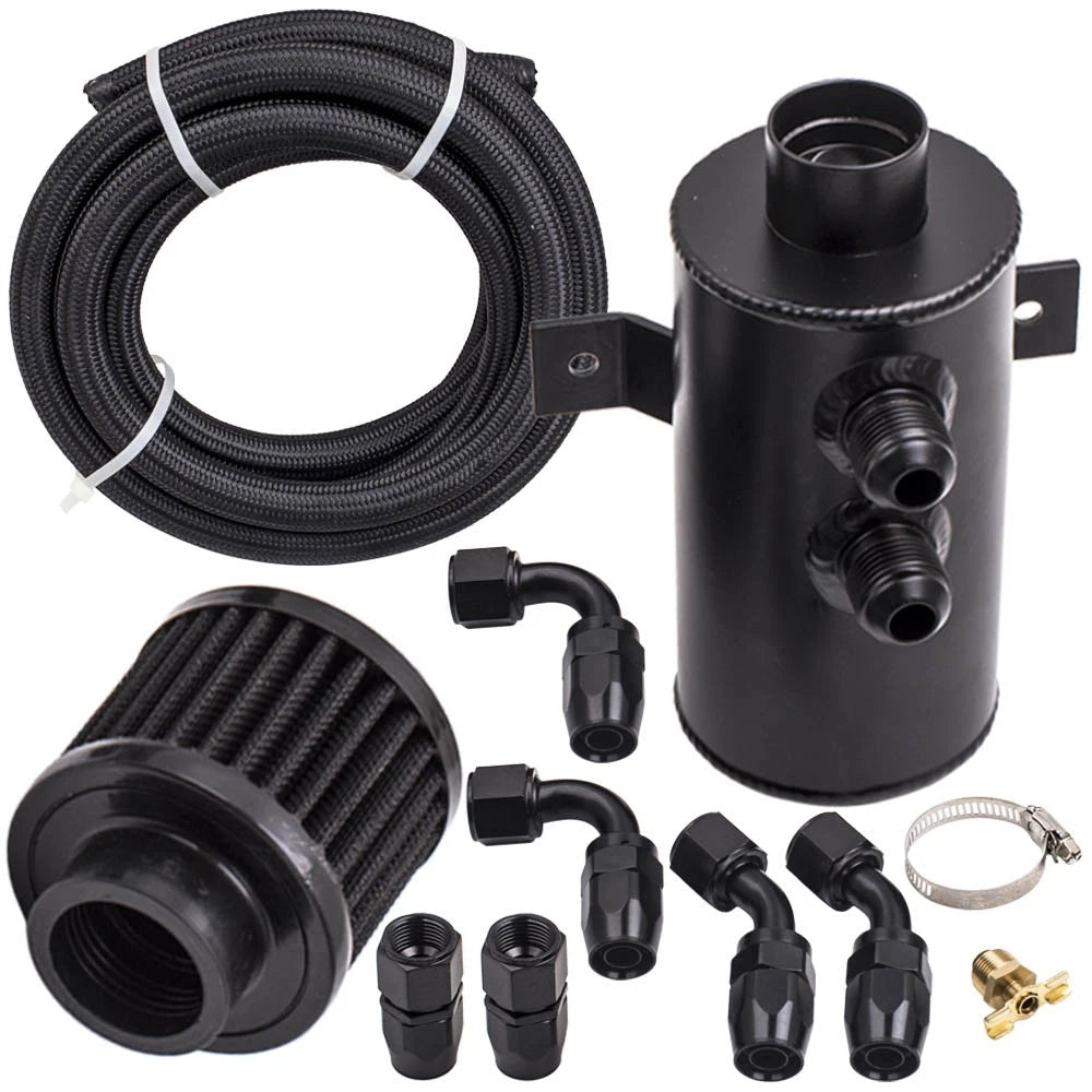 0.75L AN10 Alloy Baffled Motor Oil Catch Can with Hose Kit Universal