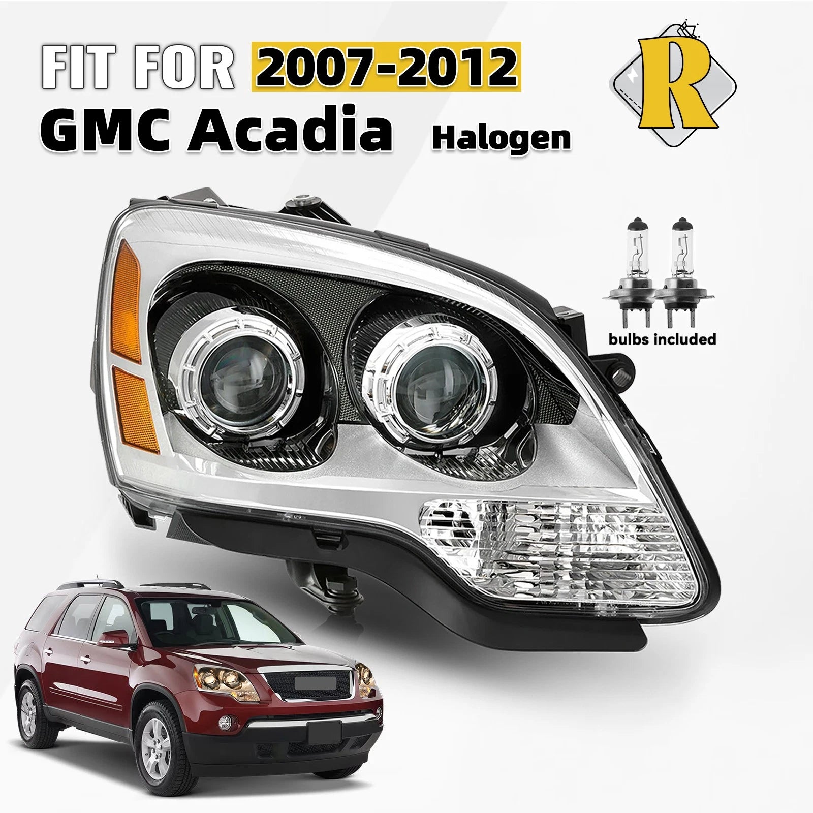 Halogen Headlight Projector Right Side for GMC Acadia (2007–2012)