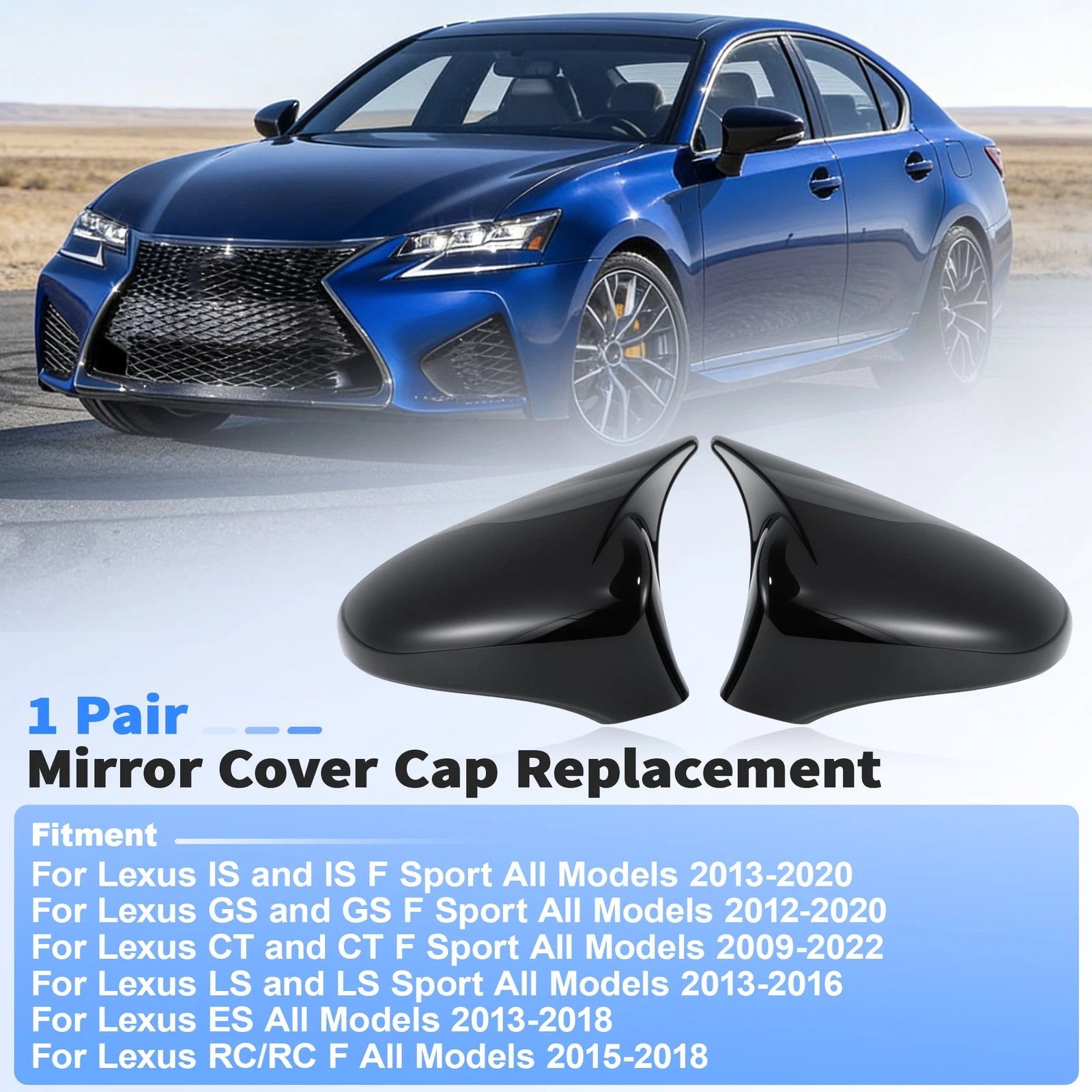 Black Wing Mirror Cap Cover for Lexus IS200t IS300 IS350 (2013–2020)