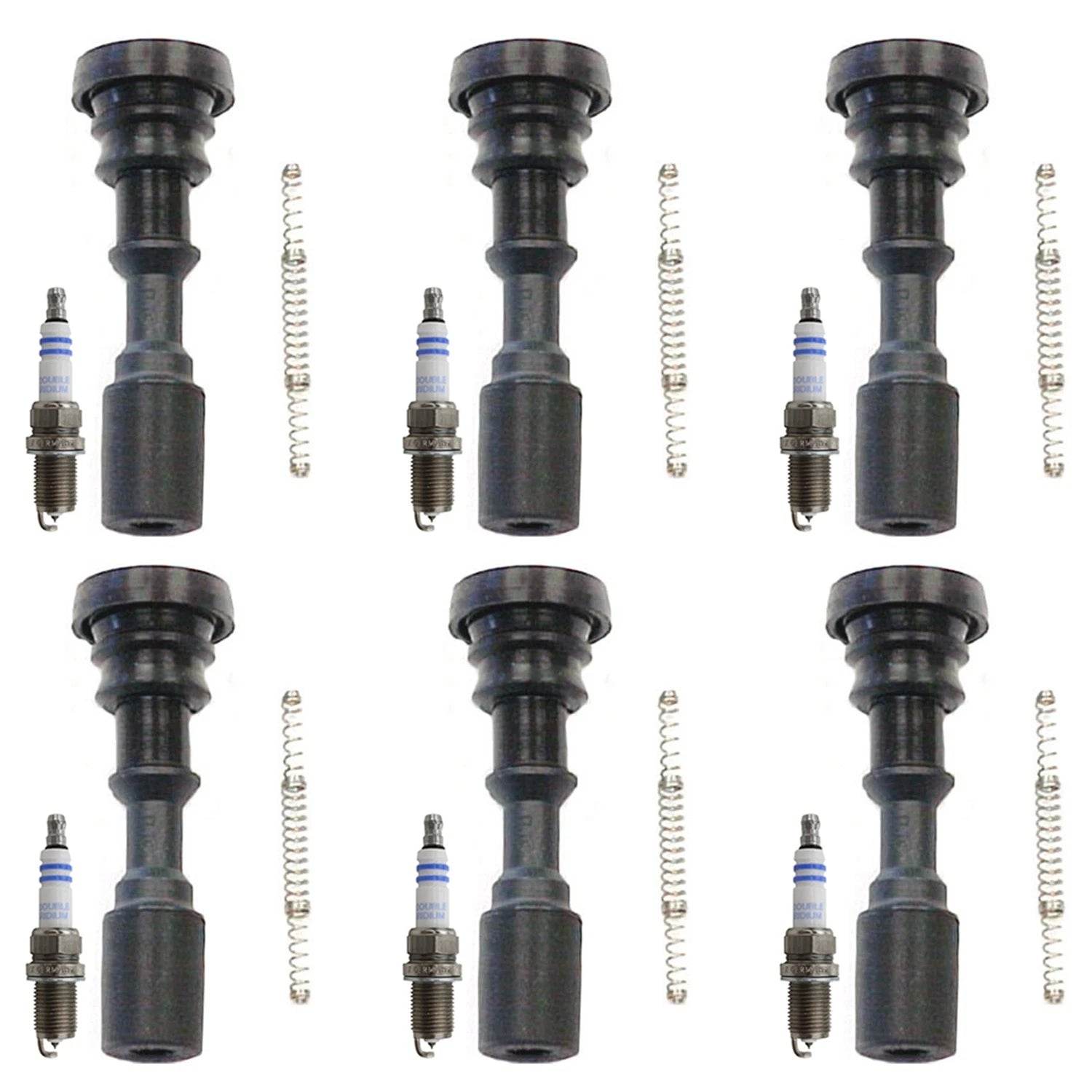 Set of 6 Bosch Double Iridium Spark Plugs & Denso Ignition Coil Boot Kit for Santa Fe