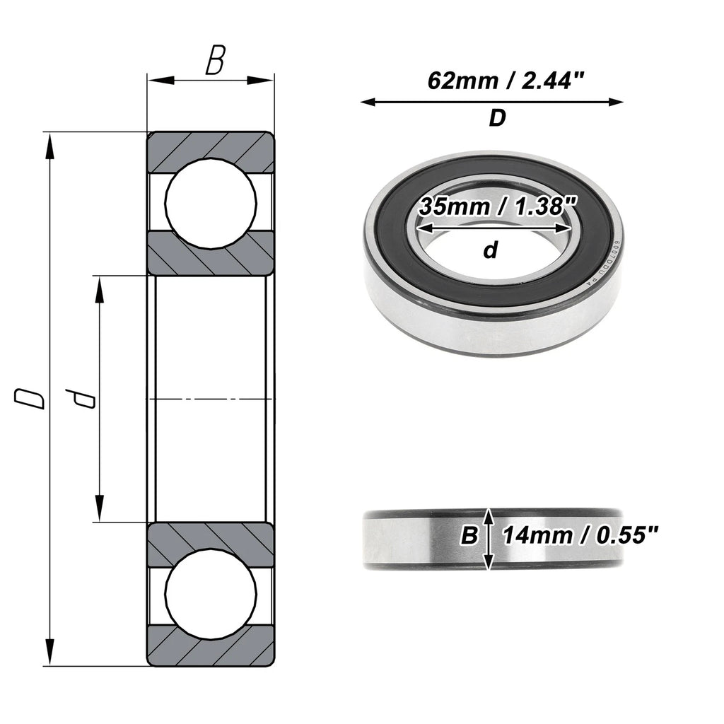 6007DDU Deep Groove Ball Bearing for Scooter/Skateboard (P4, 35x62x14mm)