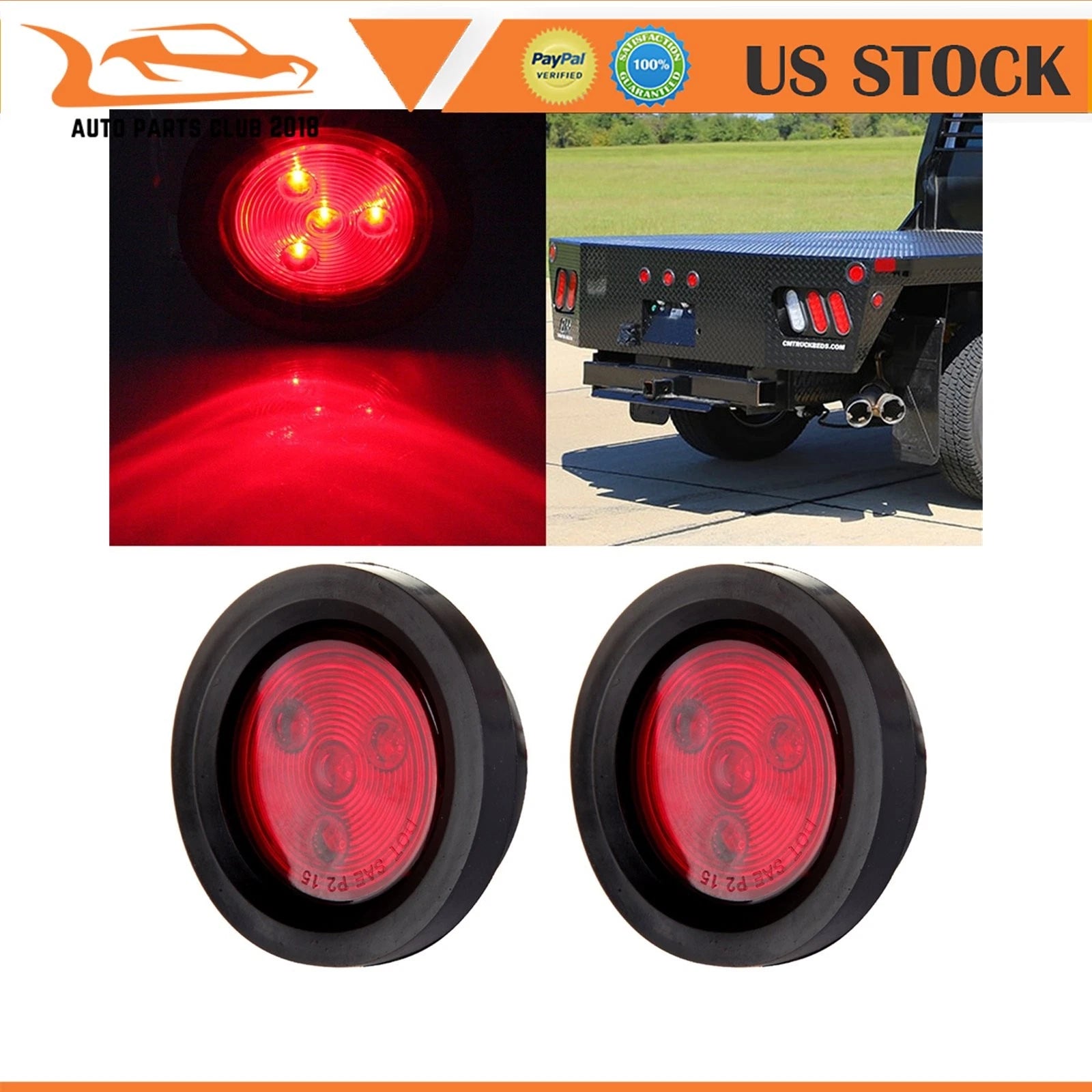 2Pcs 2.5" Round 4LED Side Marker Clearance Tail Light Kit for Truck Trailer