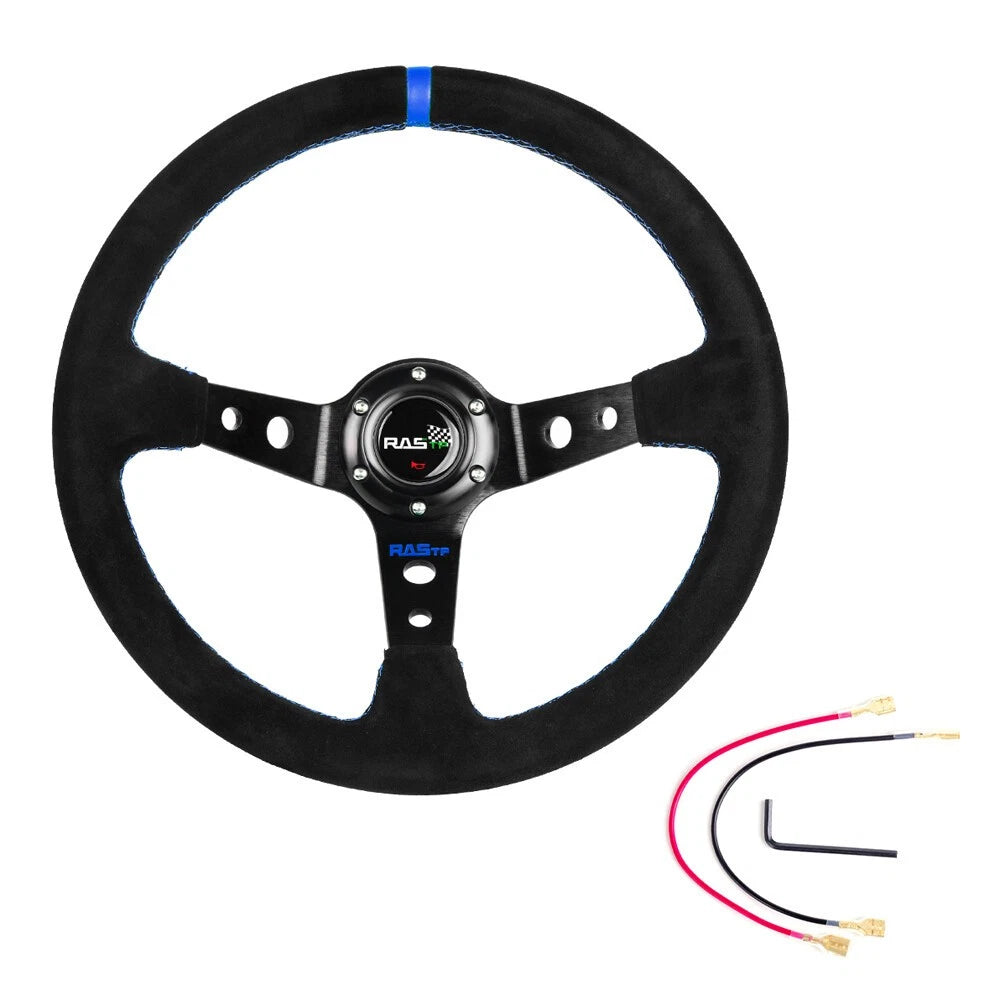 14" Suede Leather Deep Dish Racing Steering Wheel with Quick Release Kit