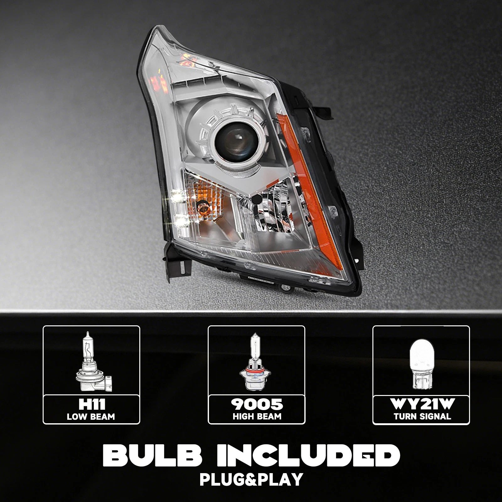 Halogen Headlight for Cadillac SRX (2010–2016) with Bulbs, Chrome, Right