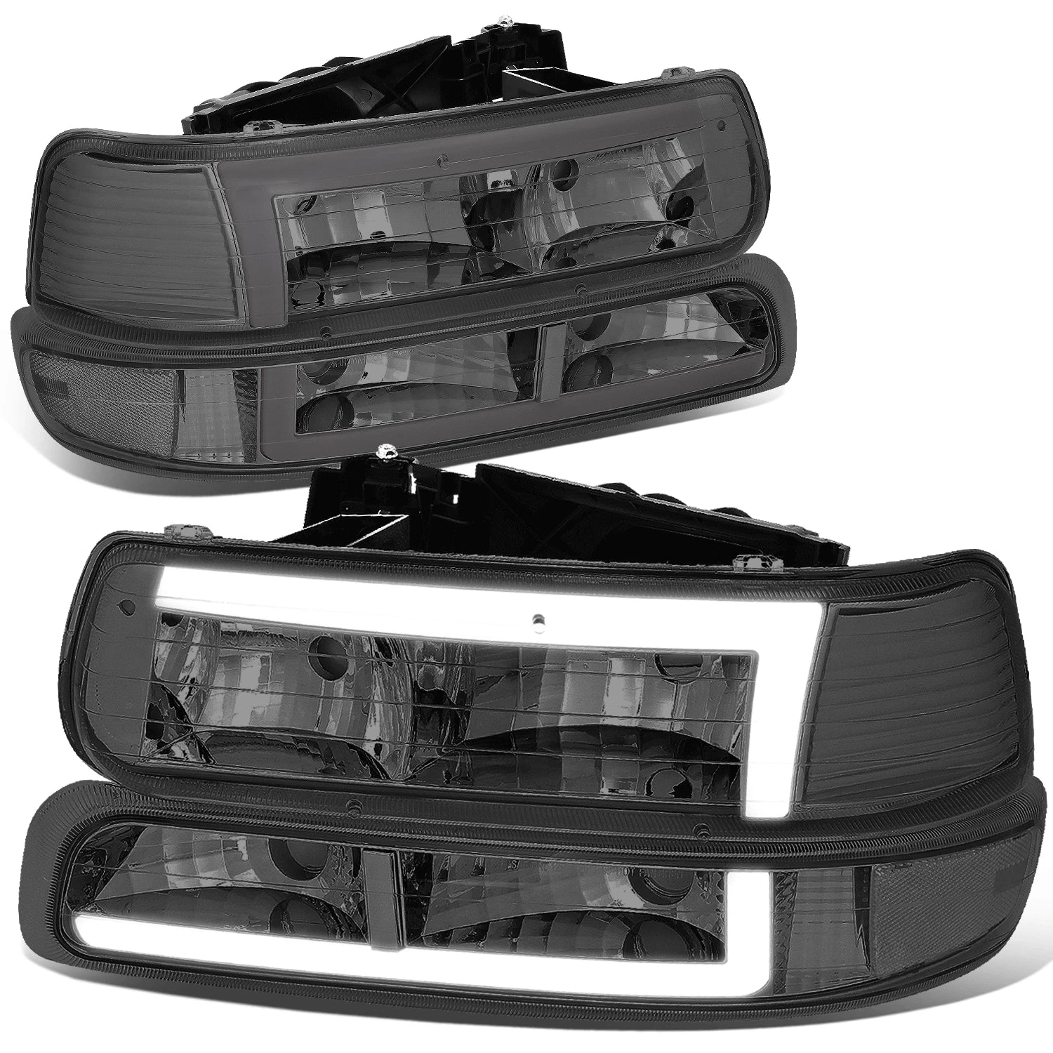 Pair of LED DRL Chrome/Smoked Headlight Bumper Lamps for Silverado Suburban (1999–2006)