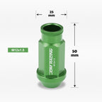 20Pc M12X1.5 Green JDM Open-End Acorn Hex Wheel Lug Nut + Extension 25mmx50mm