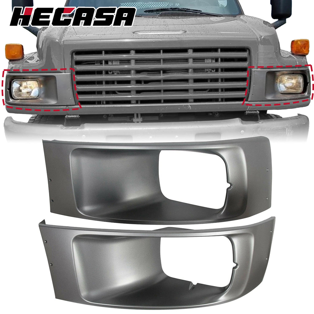 Set of 2 Silver Headlamp Bezels for Chevrolet GMC C4500 C5500 (2003–2009)
