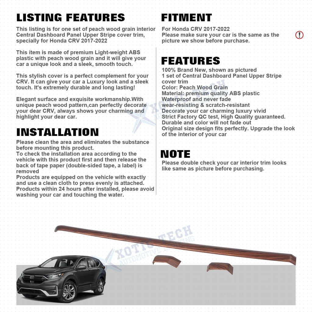 Peach Wood Grain Dashboard Panel Upper Stripe Cover for Honda CR-V (2017-2022)