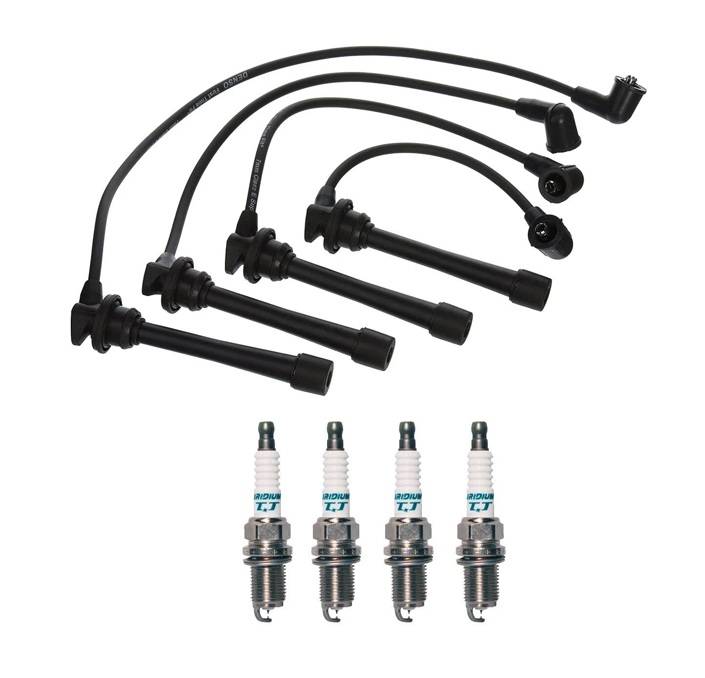 Denso 7mm Wire Set & 4 Iridium TT Spark Plugs for Kia Hyundai (1.8-2.0L)