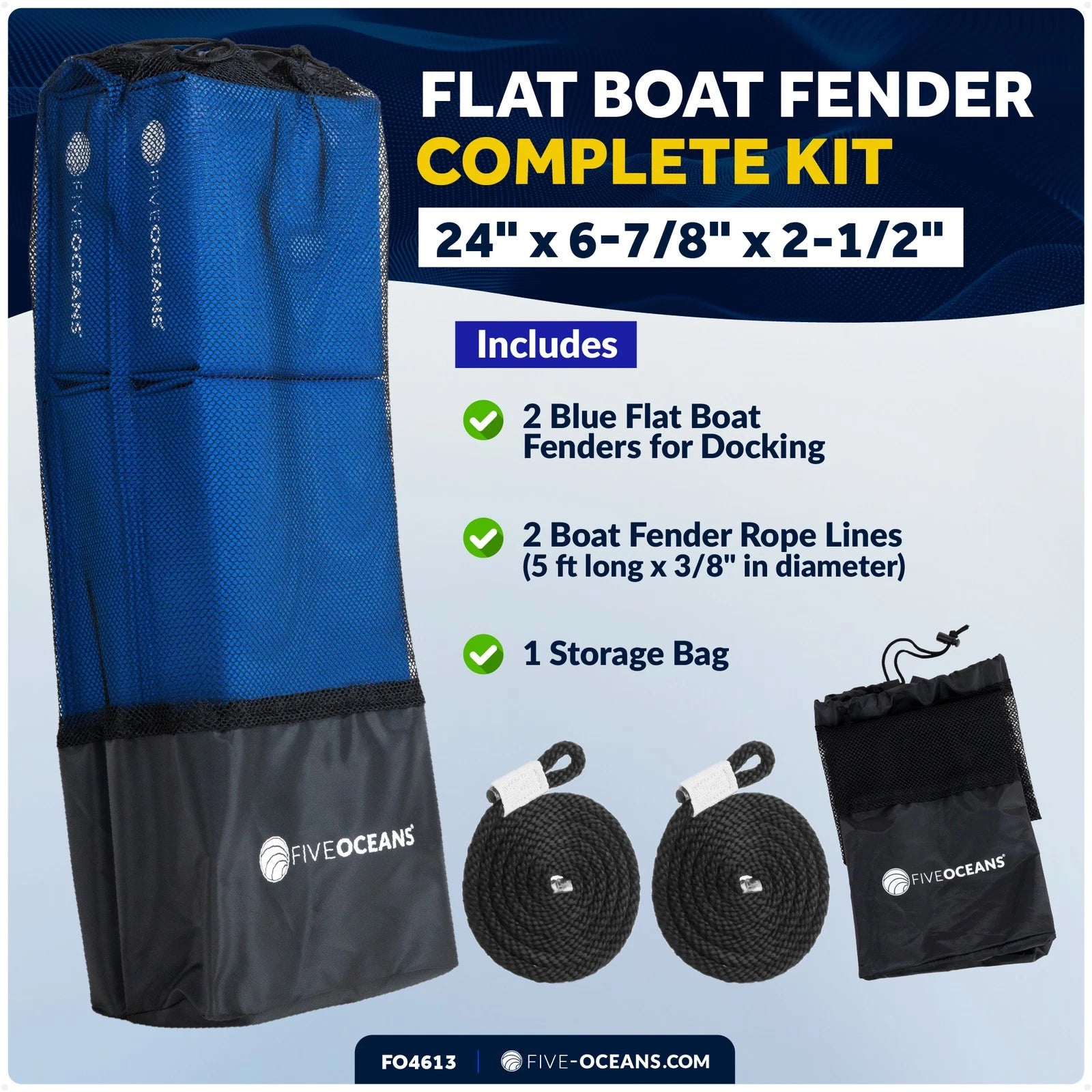 2-Pack Boat Fenders, Blue Contour Bumpers 23-1/2" x 6-7/8" x 2-1/2"
