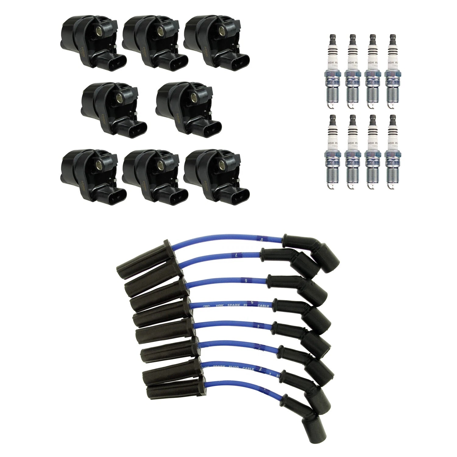 Set of 8 Ignition Coil Wires & Ruthenium Spark Plugs for Camaro Corvette