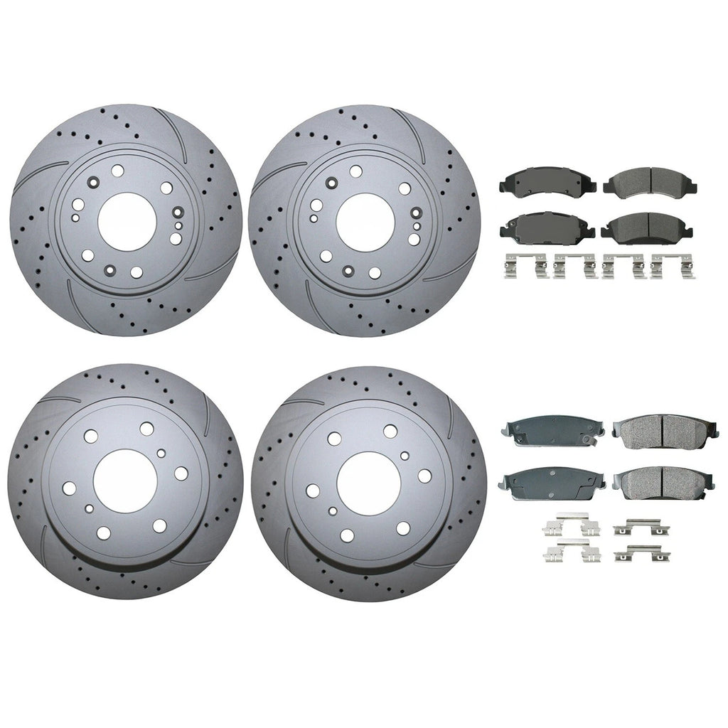 Front & Rear Brake Kit for Cadillac Chevy GMC (Akebono Ceramic, Drilled Rotors)