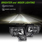 Clear Corner Black Housing Headlights for Ford F150 (2009–2014)