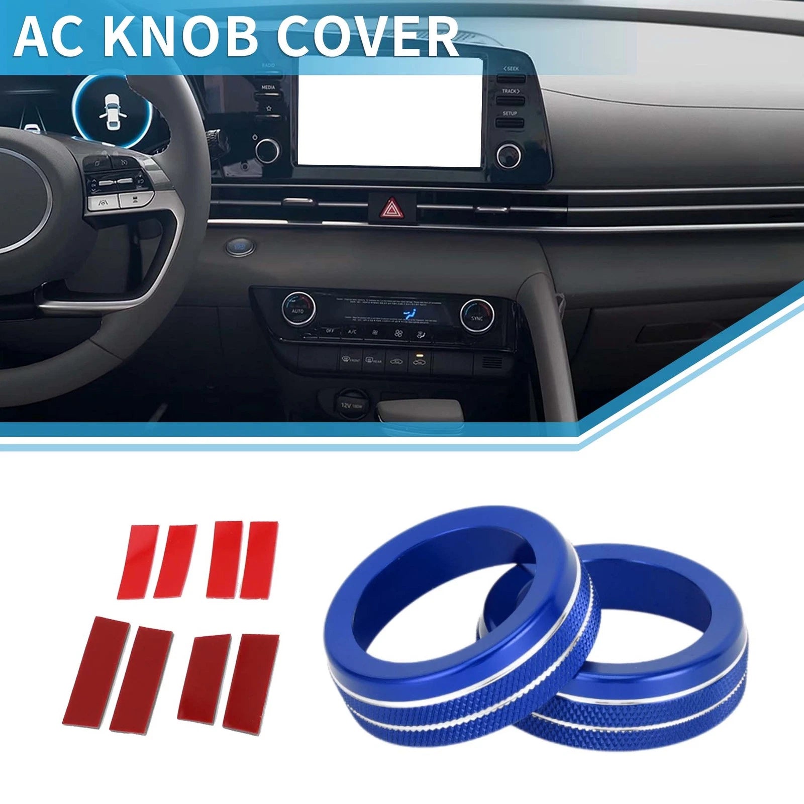 2X AC Climate Heater Switch Knob Cover Ring for Hyundai Elantra (2021–2024) Blue