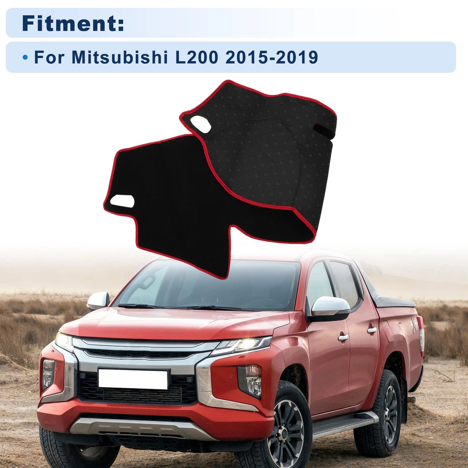 Dash Cover for Mitsubishi L200 (2015–2019) Polyester Black Red Edge Set
