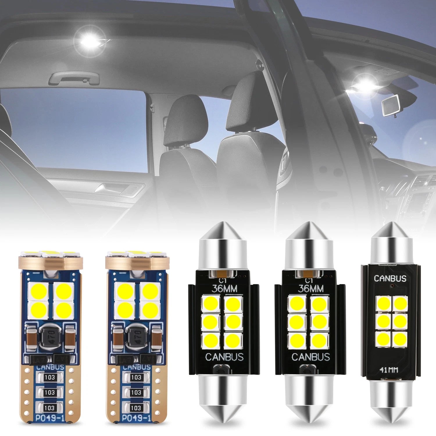 Set of 5 LED Bulbs for Ford Mustang Interior License Plate Cargo Map (2010–2014)