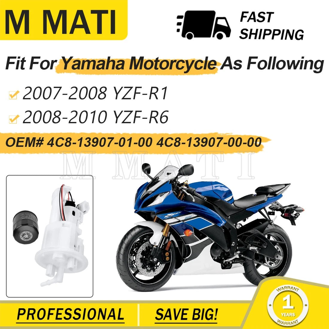 Fuel Pump Module Assy & Oil Filter for Yamaha YZF-R1 R6 (2007–2010) 14B-13907-00-00
