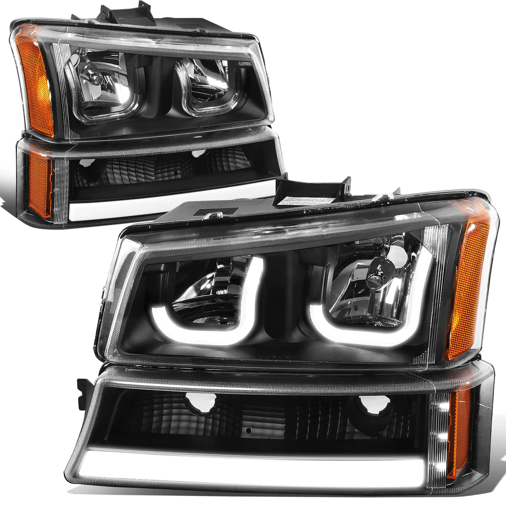Pair of J-Halo LED DRL Black/Amber Headlight Bumper Lamps for Chevy Silverado (2003–2007)
