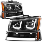 Pair of J-Halo LED DRL Black/Amber Headlight Bumper Lamps for Chevy Silverado (2003–2007)