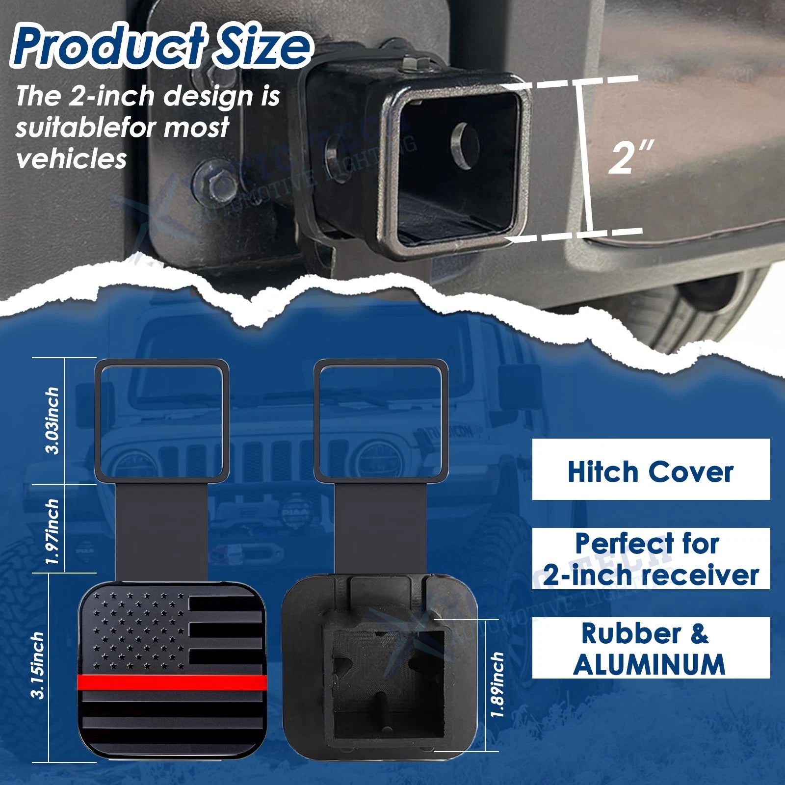 Universal Red Line Flag Tow Hitch Cover for 4-Way Flat Insert (---)
