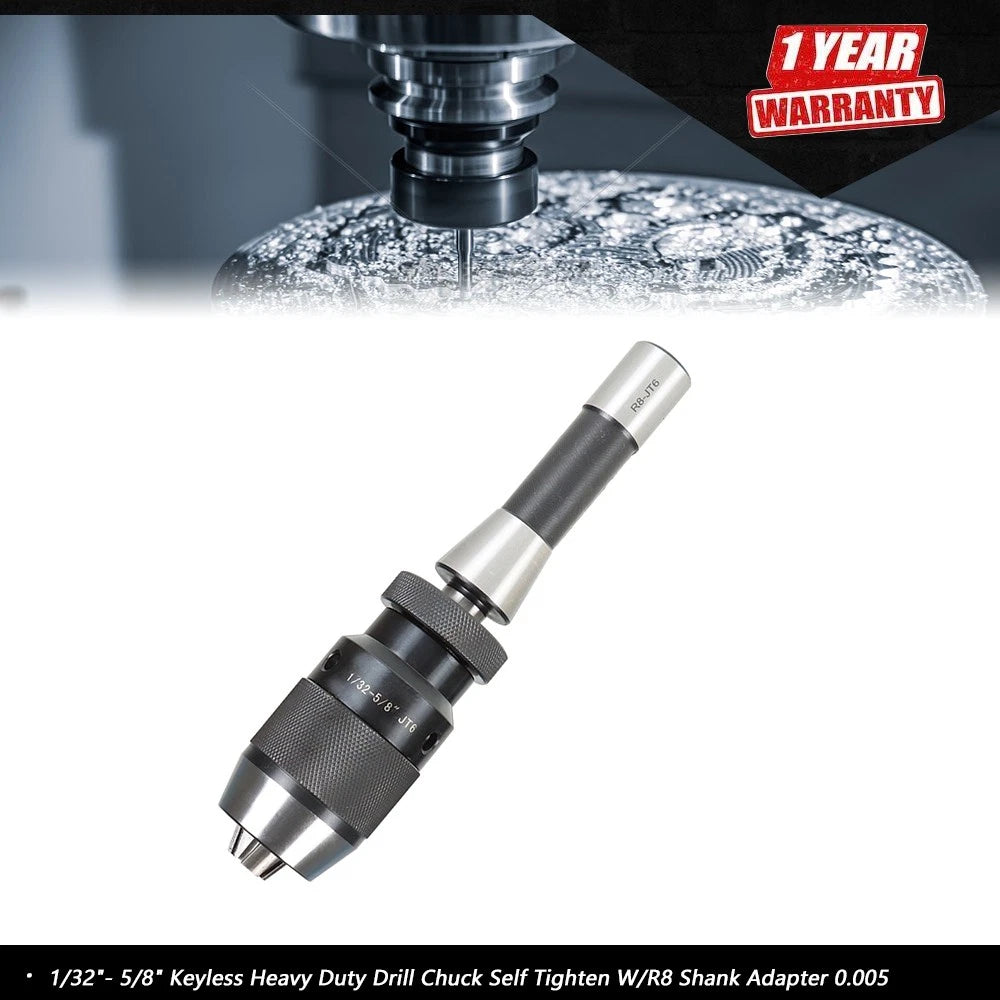 Keyless Heavy Duty Drill Chuck for R8 Shank Adapter (0.005)