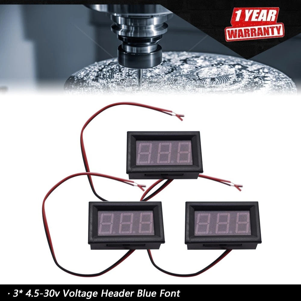 3X Blue LED 3-Digital Display Voltage Meter for Motorcycle