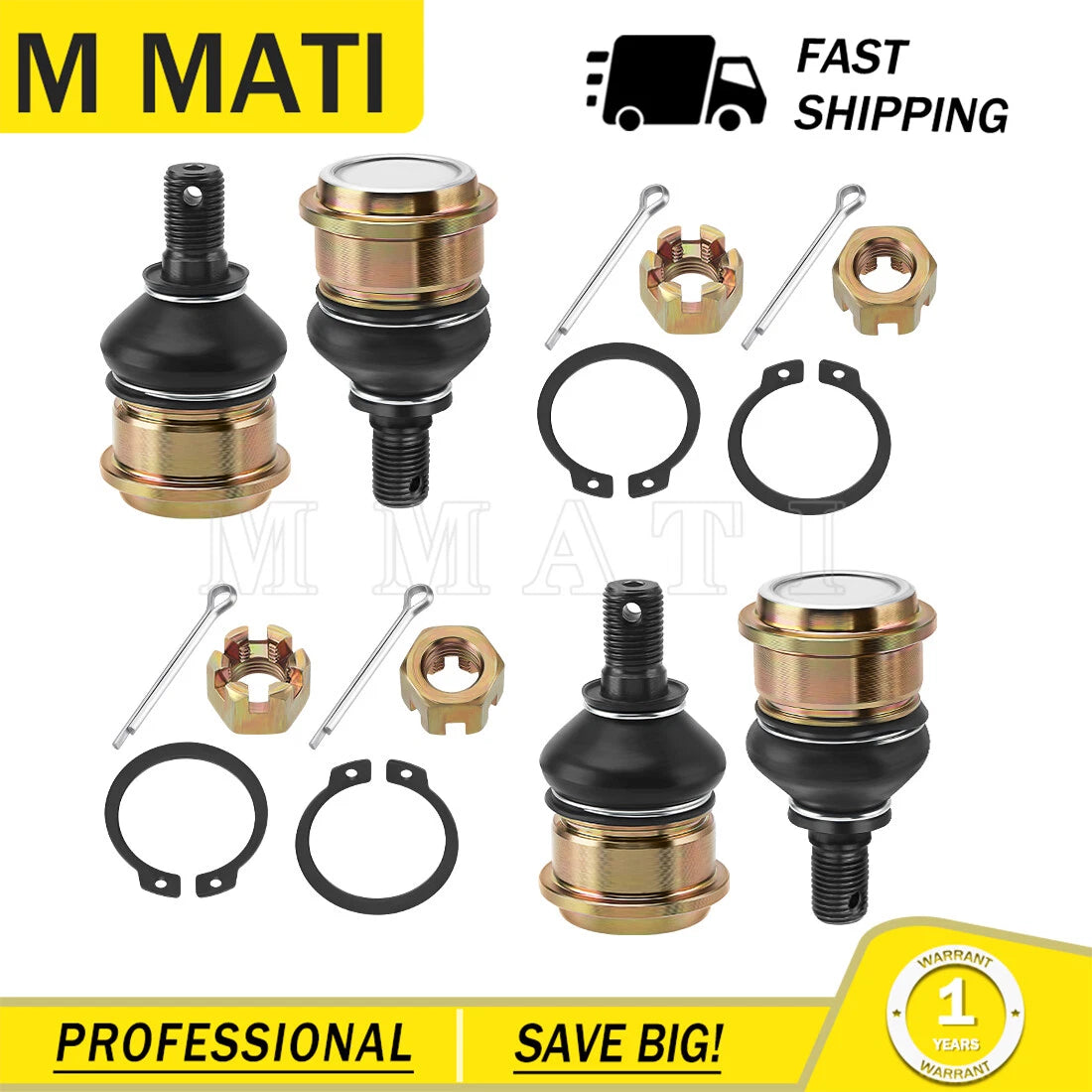 Set of 4 Front Ball Joints for Yamaha Grizzly YFM550 YFM700 (2007–2014) 3B4-23579-01-00 3B4-23579-00-00