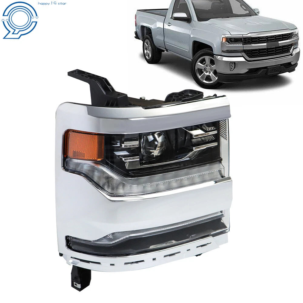 LED Headlight for Chevrolet Silverado 1500 (2016–2018) Chrome Housing Right Side