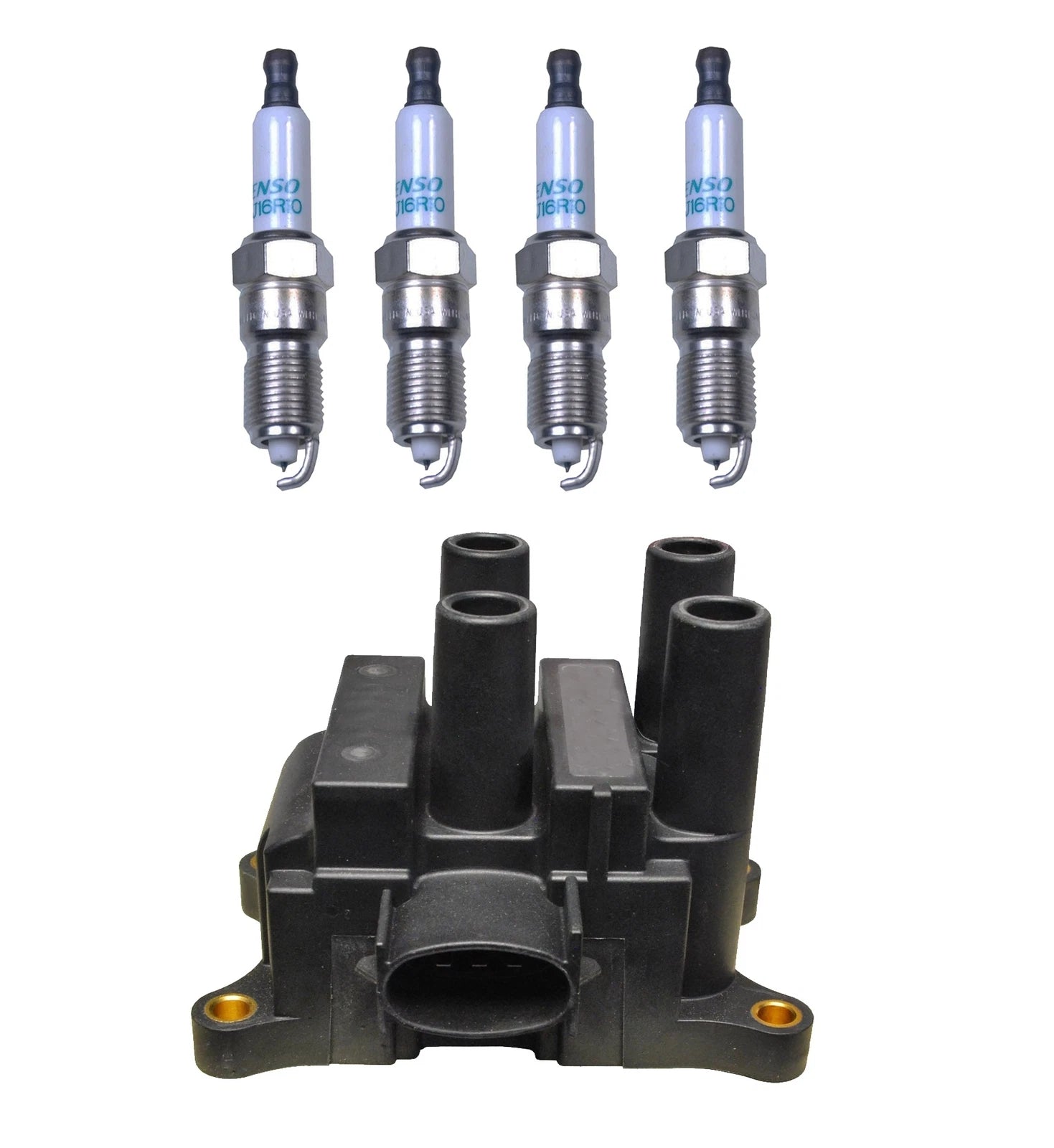 Denso Ignition Coil & 4 Iridium Spark Plugs for Ford Focus (2000–2007)